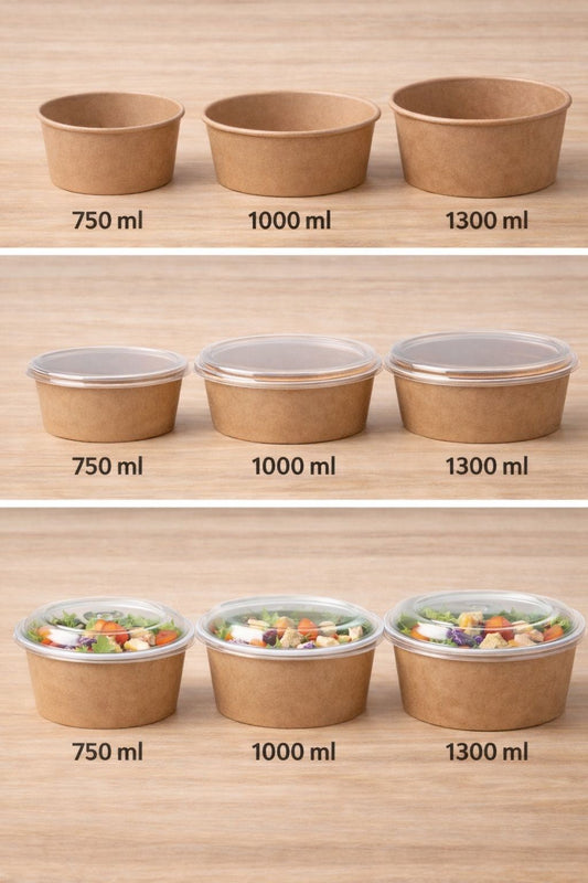 Salatbowl 750/1000/1300ml 300stk aus Pappe mit Deckel