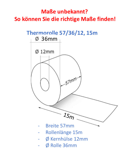 Kassenrolle 57/36/12mm, 15m 50stk